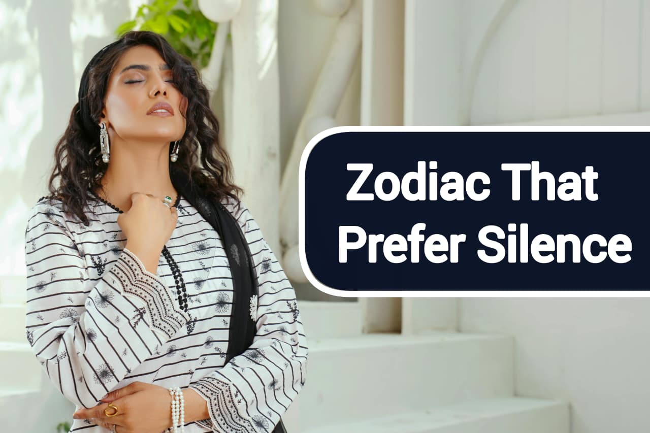 Calm illustration of zodiac signs that embrace silence, featuring Taurus, Virgo, Scorpio, Capricorn, Pisces, and Aquarius symbols in peaceful introspective moments