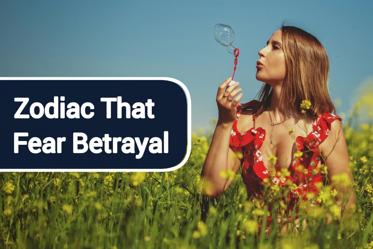 Emotional illustration of zodiac signs that fear betrayal, featuring Cancer, Scorpio, Taurus, Virgo, Capricorn, and Pisces symbols with themes of broken trust, guarded hearts, and emotional protection