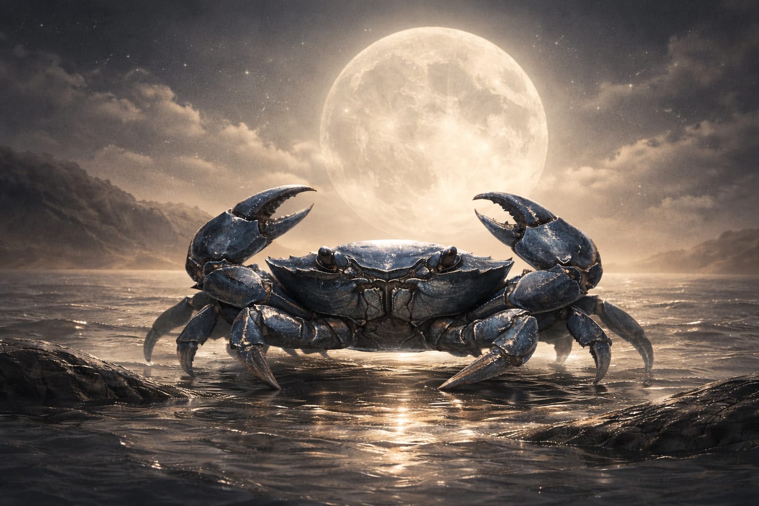 Cancer zodiac sign crab symbol under moonlight